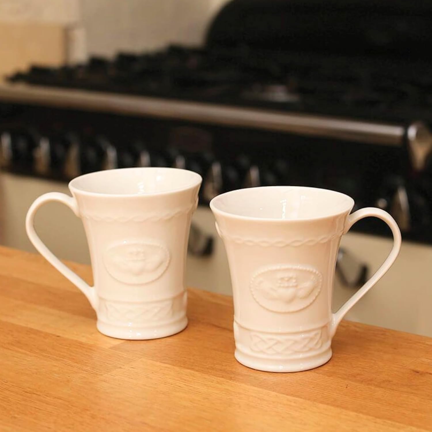 Belleek Claddagh Irish Coffee Mugs Set of 2 - Handcrafted Ceramic Cups - Fine Parian China, White, 4.8"W x 4"H, 10oz