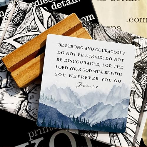 Miniatura 45 de Letrero de madera con versículos bíblicos con texto en inglés "Country Be Still and Know That I am God", decoración de escritorio cristiana