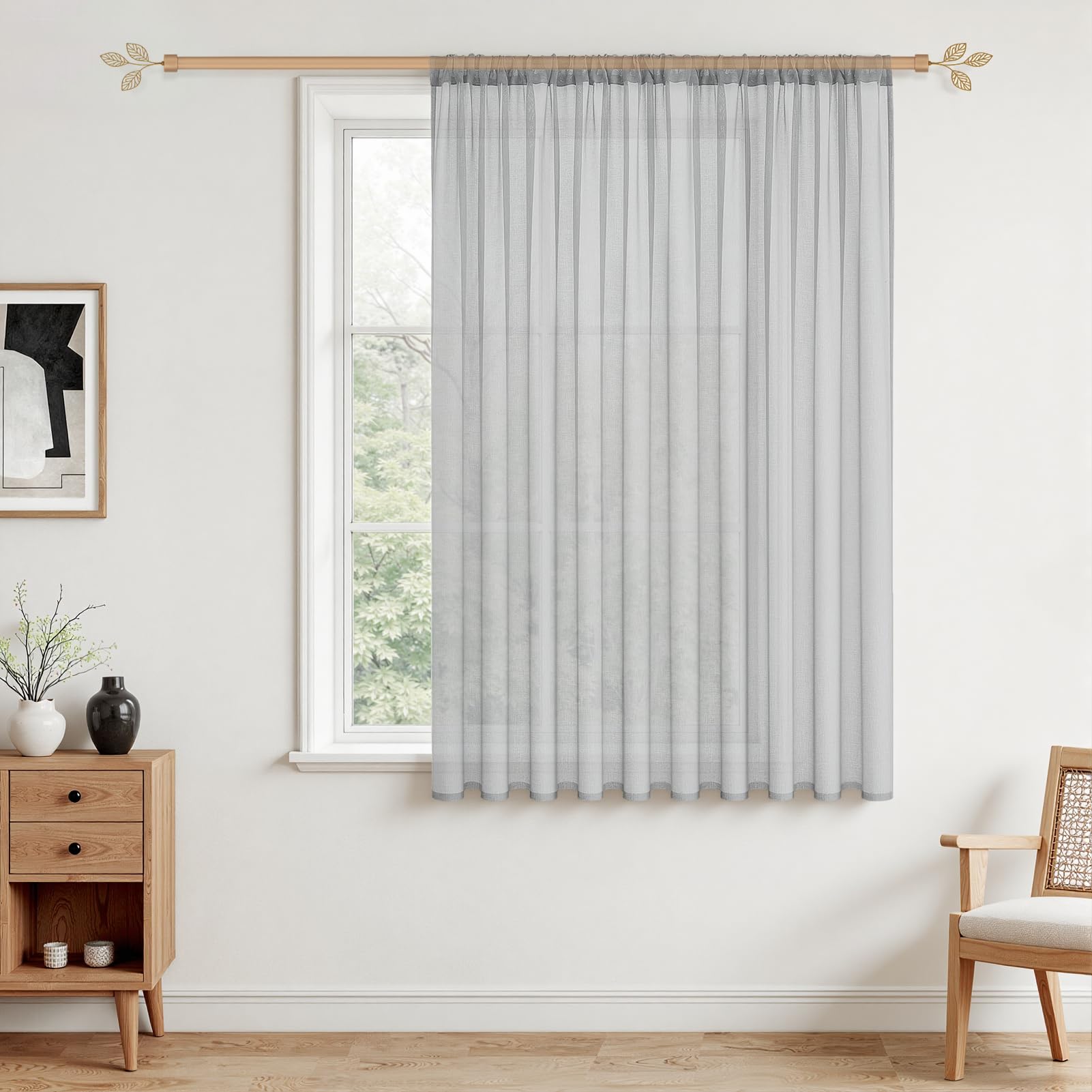 MRTREES Gardinen Kinderzimmer Vorhänge Kurz 150 x 200 cm (HxB) 1er Set, Grau Voile Vorhang Schlicht Halbtransparent mit Tunnelzug für Wohnzimmer Schlafzimmer Fenster Schals