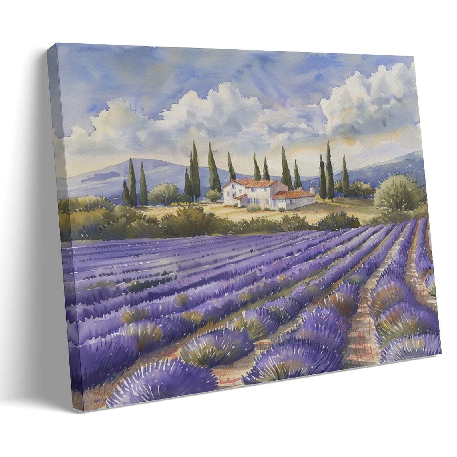 FYFMUSHE Vintage Lavender Canvas Wall Art Paintings Country Farmhouse Purple Flower Landscape Pictures on Canvas Prints Framed Ready to Hang Artwork for Bedroom Home Decor 16x24inch(40x60cm)