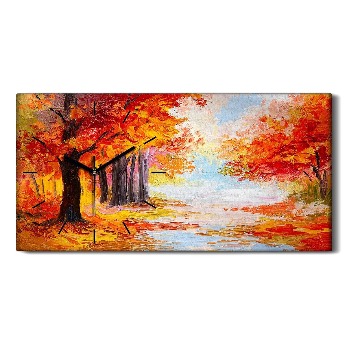 Horloge sur Toile 60x30cm Image Art Mural Moderne Forêt Automne