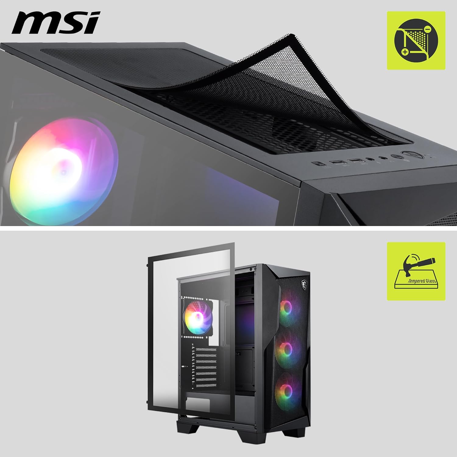 MSI MAG FORGE 130A AIRFLOW PC Case with panels removed