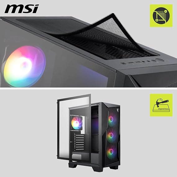 MSI MAG FORGE 130A AIRFLOW PC Case ATX Middle Tower Black with 4 RGB Fans Tempered Glass Side Panel Magnetic Dust Filter CS9324