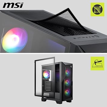 MSI MAG FORGE 130A AIRFLOW PC Case ATX Middle Tower Black with 4 RGB Fans Tempered Glass Side Panel Magnetic Dust Filter CS9324