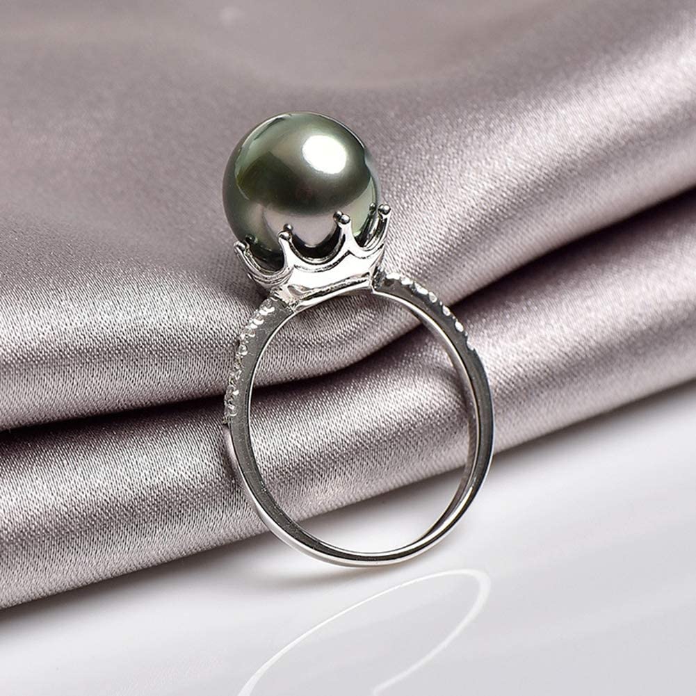 Damen-Perlenring, 925er-Sterling, natürlich, 10–11 mm, Schwarze Tahiti-Perlen, modisch, verstellbar, Schmuck, Geschenk