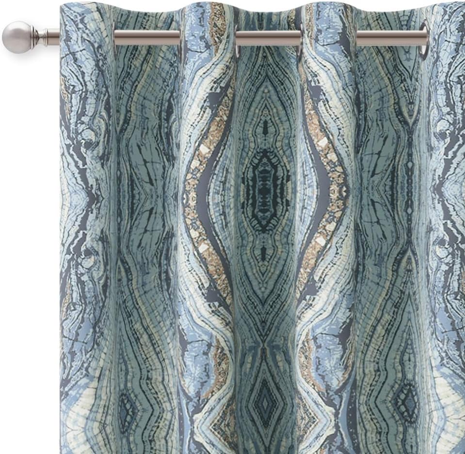 KGORGE Blackout Curtains for Bedroom with Tree Stripe Pattern for Home Decor, Thermal Insulated Print Grommet Curtain Panels, 52 by 84 inches Length, Blue, 2 Pieces