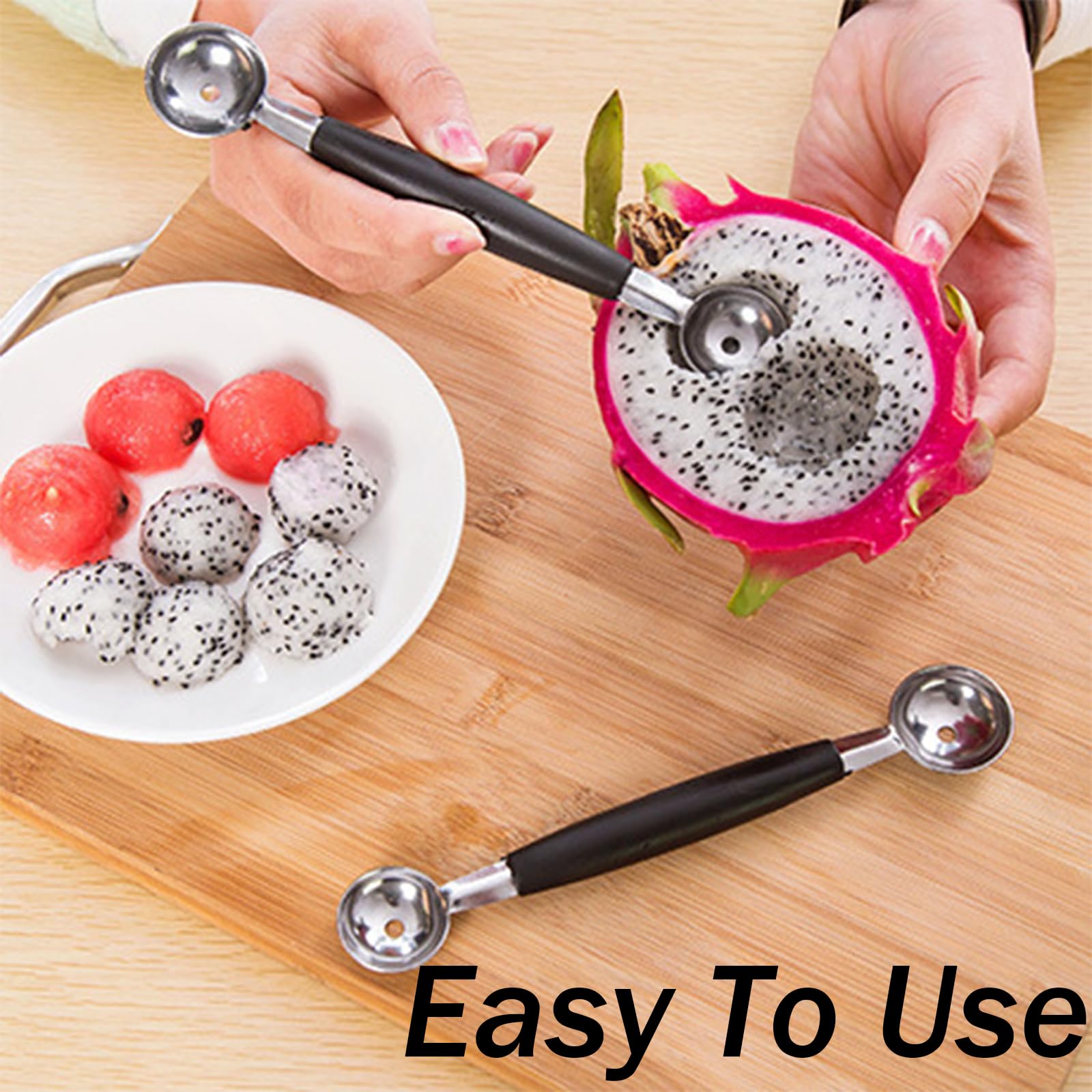 2-Pack Stainless Steel Double Melon Baller - Dual Sided Fruit & Ice Cream Scoop, 17.5cm