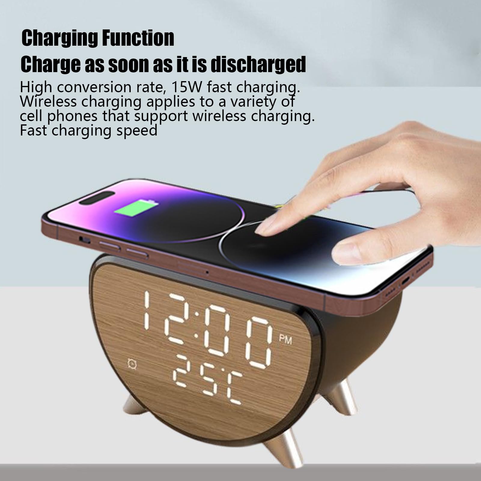 Réveil Chargeur Sans Fil 15W Avec Affichage Heure/Température - Station De Charge Multifonction