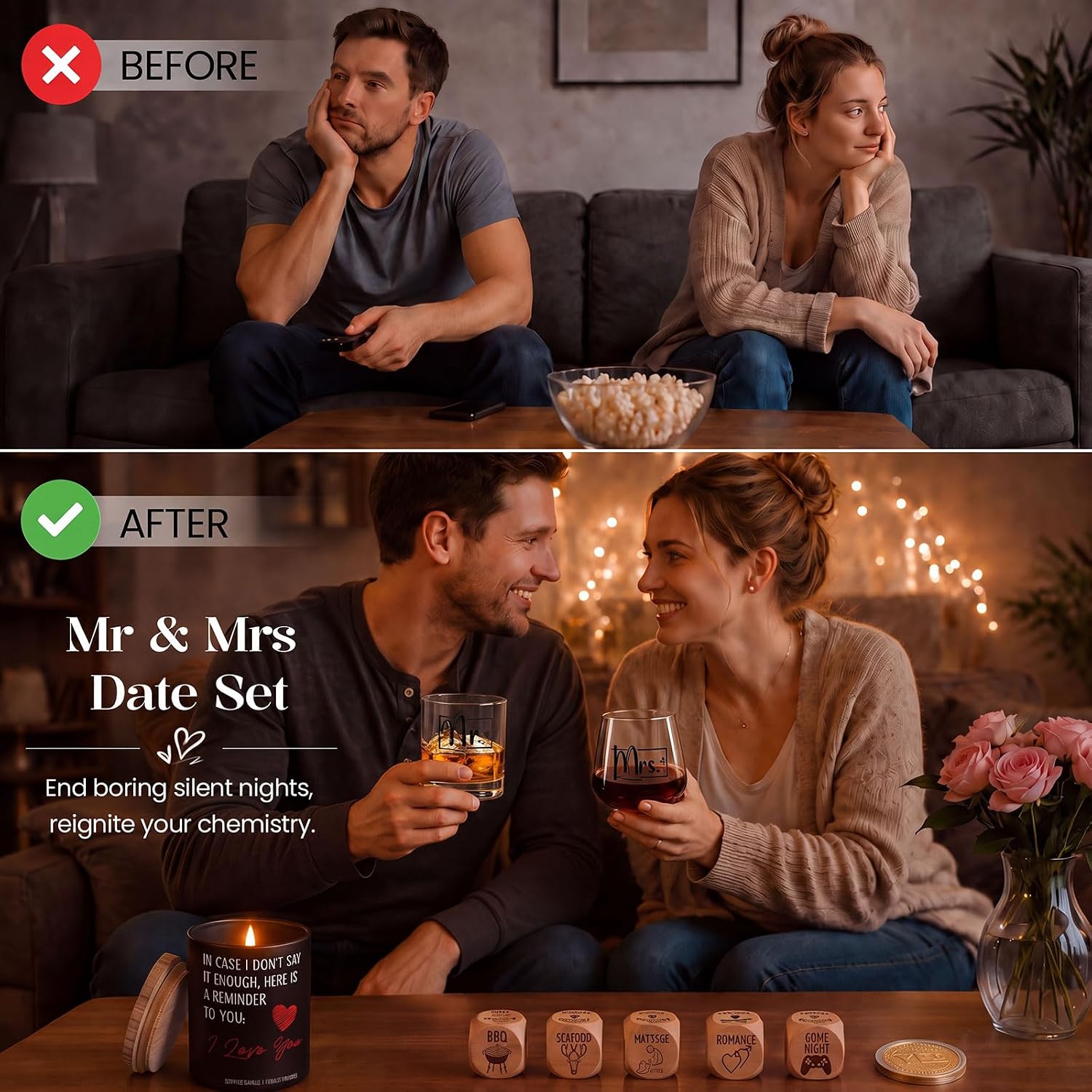 Wedding Gifts for Couple, Mr and Mrs Wine Glasses Set image 3