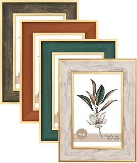 XUANLUO 4 Pack 4x6 Farmhouse Rustic Picture Frames - Distressed Wood Grain Mix Colors, Tabletop or Wall Display Decor