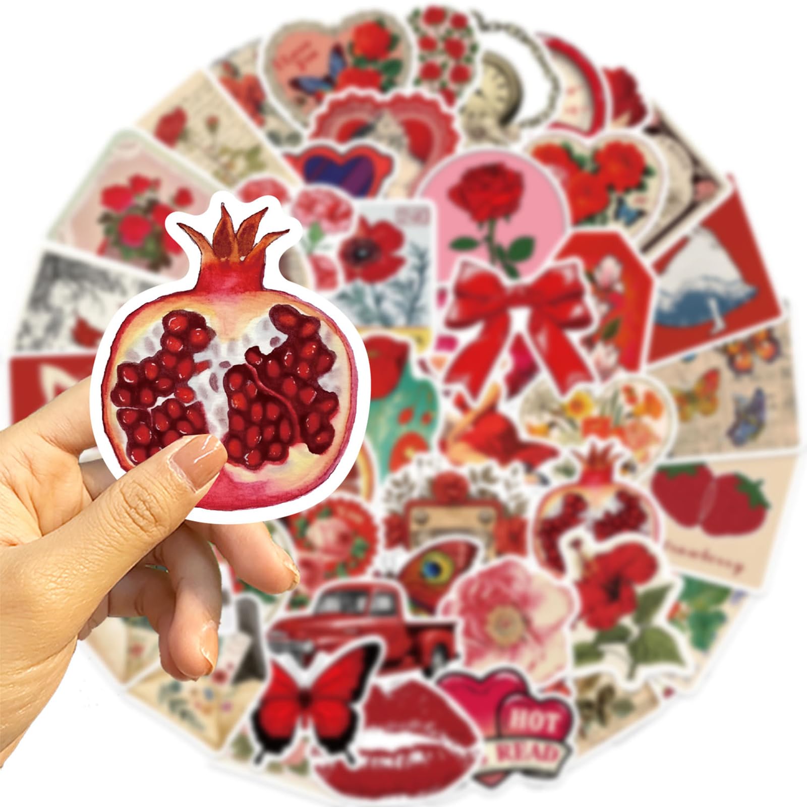 Retro Red Aesthetic Scrapbook Stickers Vintage Floral and Graphic Style Matte Vinyl for Journalling Luggage Laptops and Bottles Decorative Decals for Teens Adults Creative Users - Image 3