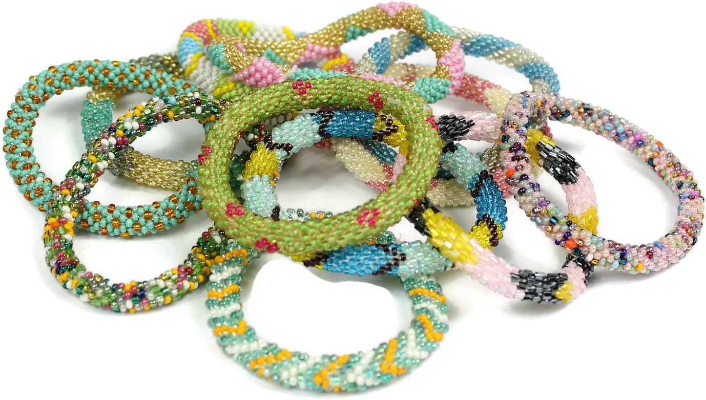 Glass Beaded Nepali Bracelet. 12 Pcs Set. Groovy Rainbow Colors