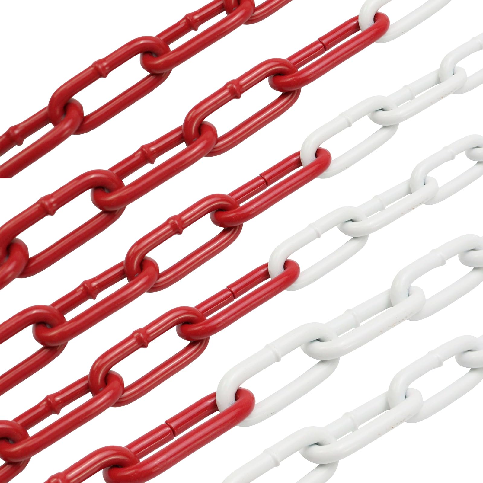 Absperrkette Stahlkette, 15M Rot Weiß Metall Warnkette Stahl Sicherheitskette 5mm Dicke mit Verbindungsschnalle, Gliederkette für Parkplätzen Baustellen Straßen (15 Meter)