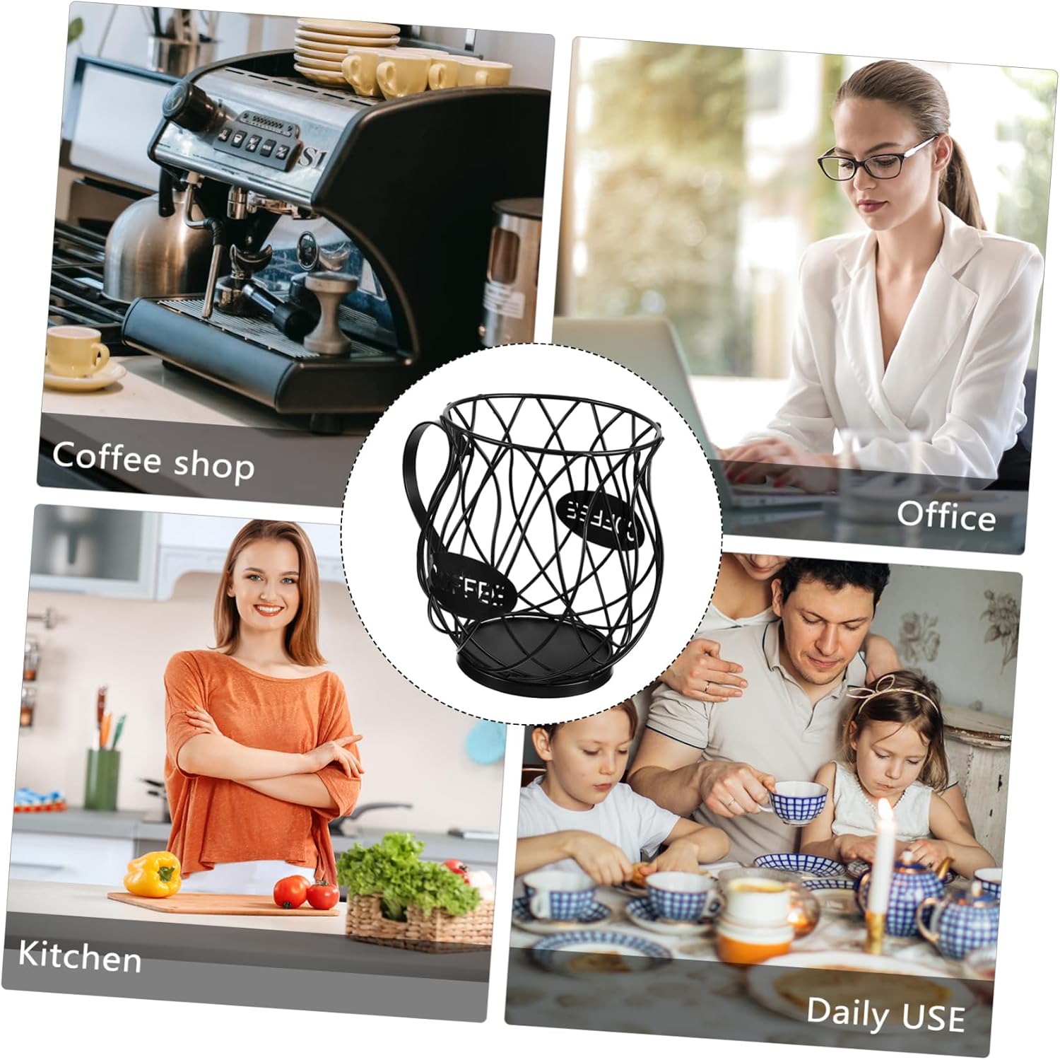 Iron Fruit Basket Coffee Holder Storage Organizer for Coffee Capsules Black Iron Design Suitable for Home and Office Use 1-Piece Set