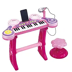 Piano Teclado Infantil Musical Pianinho Microfone Instrumento Brinquedo Criança (Rosa)