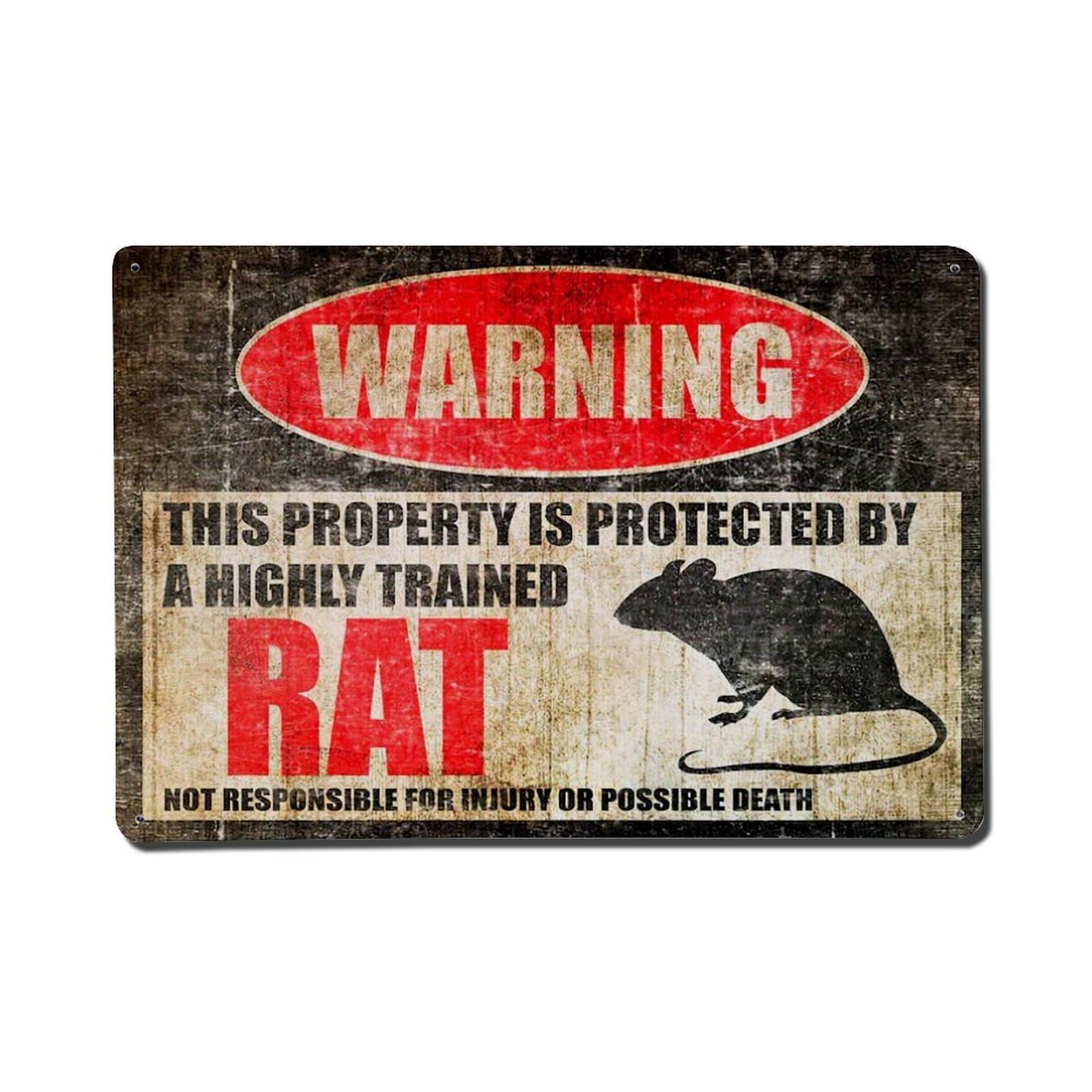 Jdfenggu Vintage Warning Rat Protection Sign Print Retro Metal Tin Sign, Metal Poster For Bar, Home, Man Cave, Kitchen, Laundry Room Art Decor 8X12 Inch