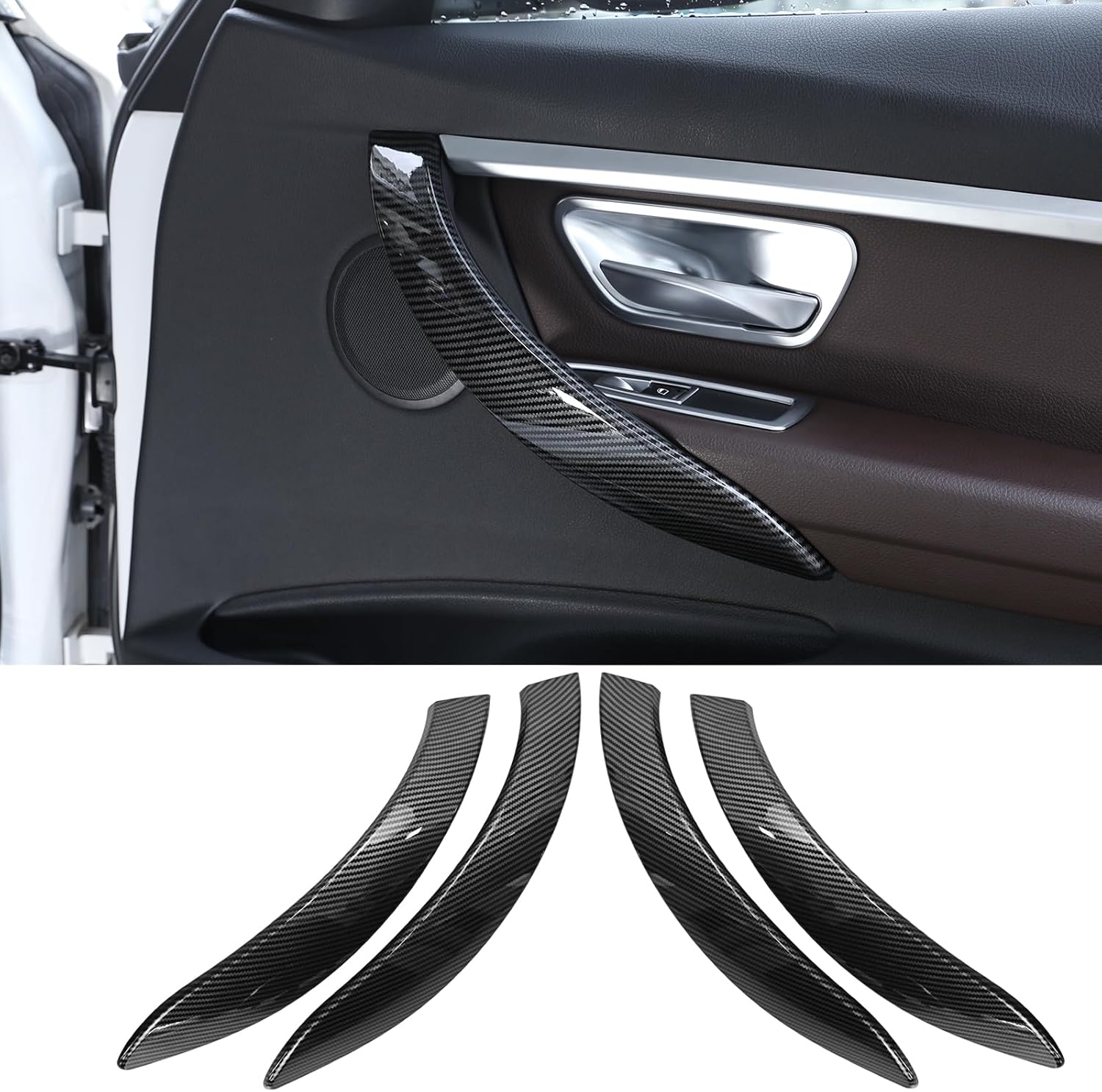 Car Interior Door Handles Covers Fit For BMW 3 4 series F30 F31 3GT F34 F36 Auto Door Pull Handle Outer Replace Cover 320i 328i 330i 335i 340i 420i 428i 430i 435i 440i (Outer Carbon fiber color)
