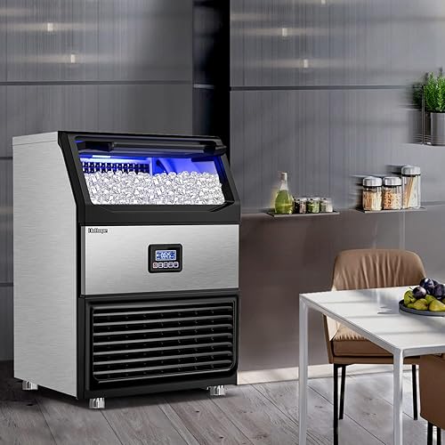 Miniatura 9 de Máquina comercial para hacer hielo de 450 libras/24 horas con contenedor de almacenamiento de hielo grande de 77 libras, 144 cubos de hielo