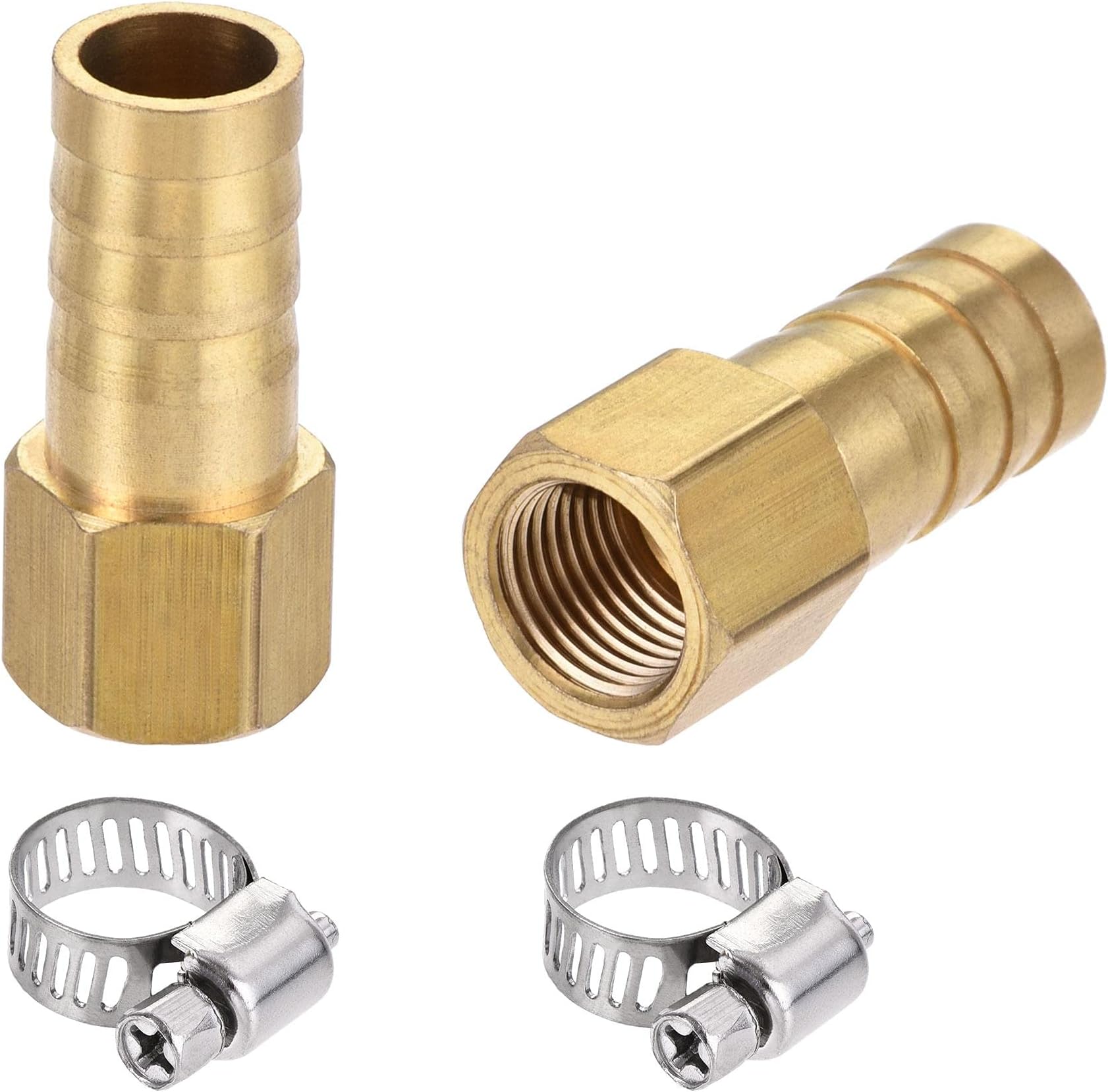 sourcing mapBrass Barb Hose Fitting Connector Adapter 10mm Barbed x G1/8 Female Pipe with Hose Clamp 2Set