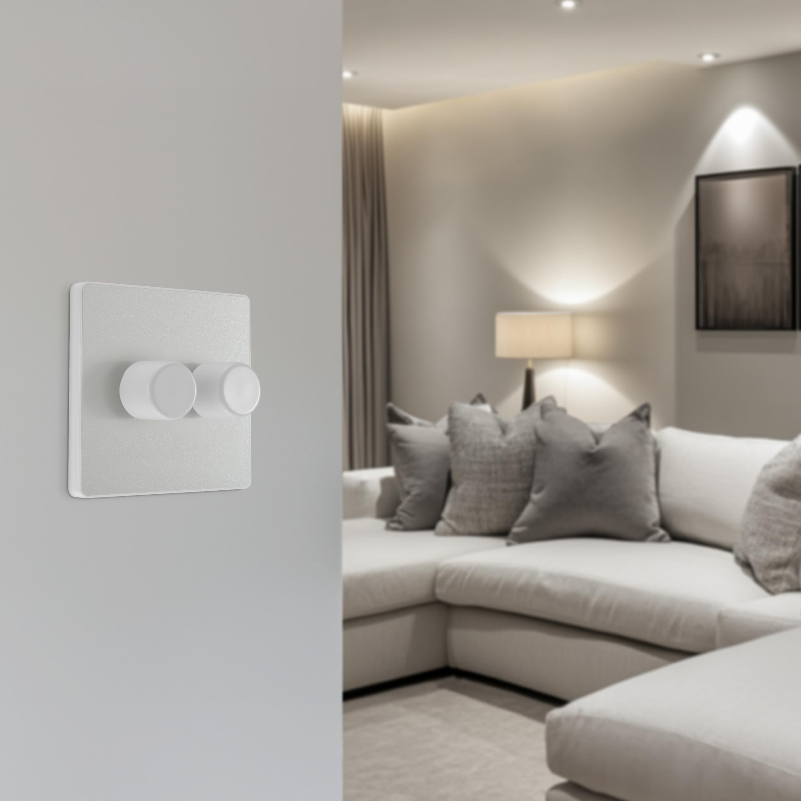 BG Electrical Intelligent Double Wall Dimmer Switch, 2 Way, Screwless Front Plate, Evolve, Pearlescent White, 200W, PCDCL82W
