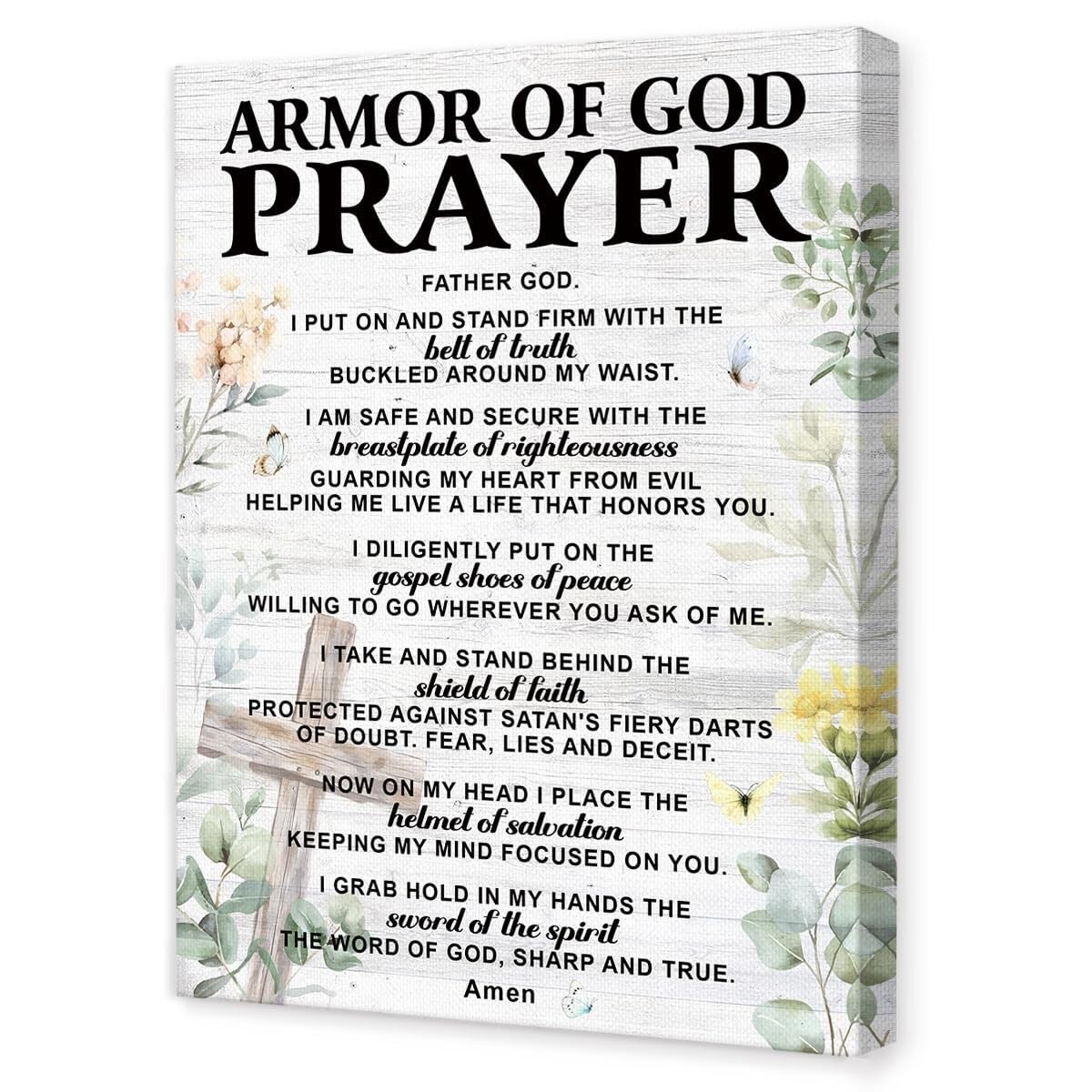 EKFBQBGW Bible Verse Wall-Art Armor of God Prayer Religious Scripture Canvas Art for Christian Prayer Room Home Office Church Unframed,12x18inch(30x45cm)
