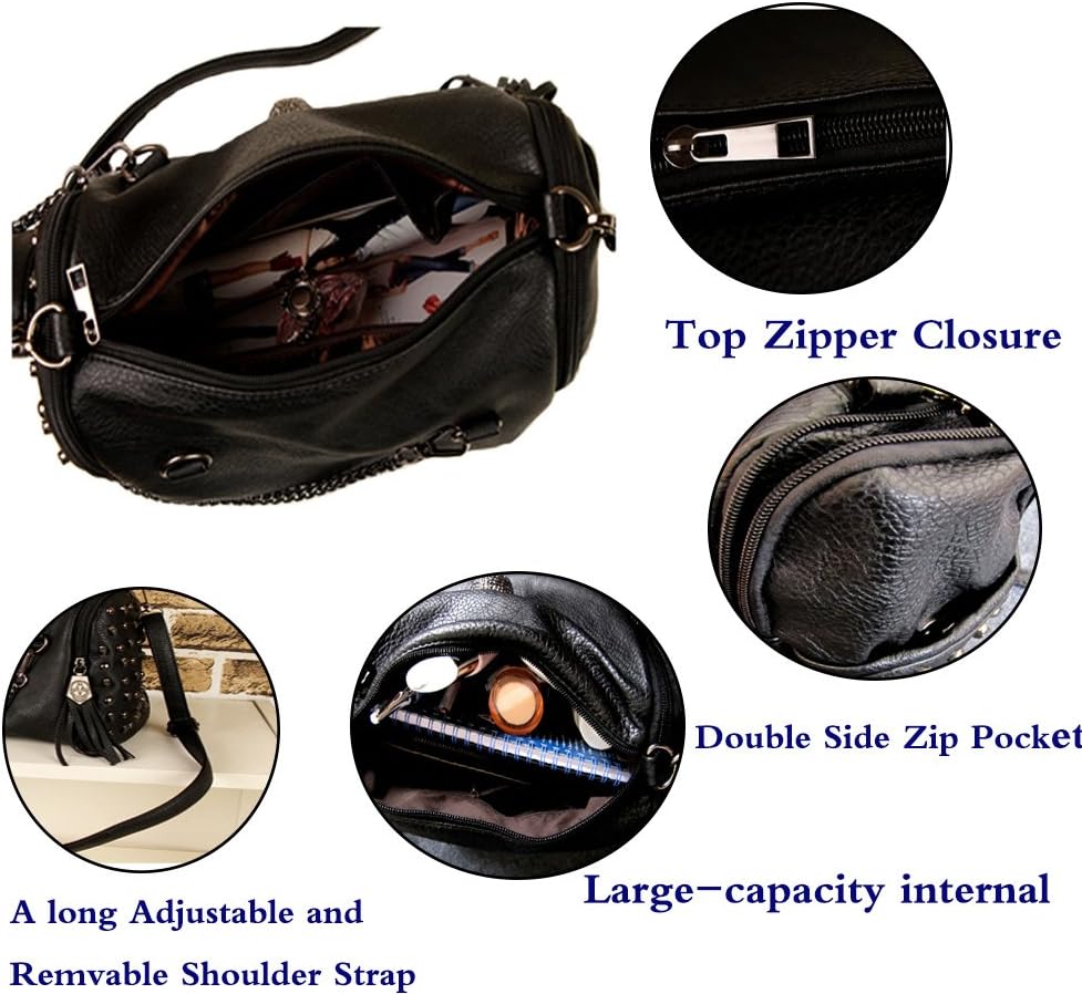 Fivelove Women Top Handle Shoulder Bag Personality Rivet Satchel Tote Middle Size Handbag Purse Bag - Image 5