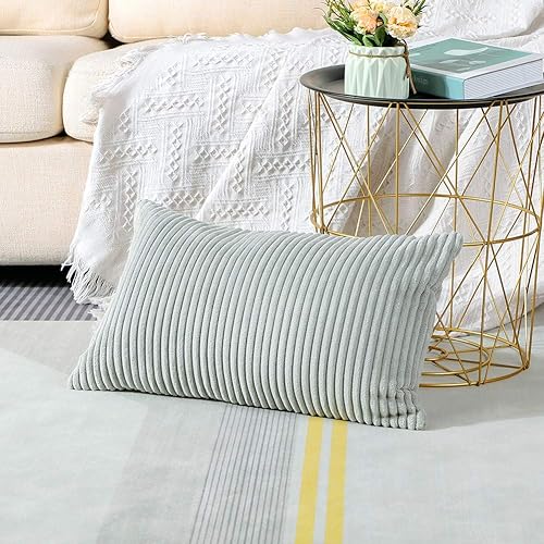 Miniatura 4 de Artscope Fundas de almohada de pana a rayas acogedoras súper suaves decorativas oblongas, fundas de cojín para sofá, dormitorio, decoración de