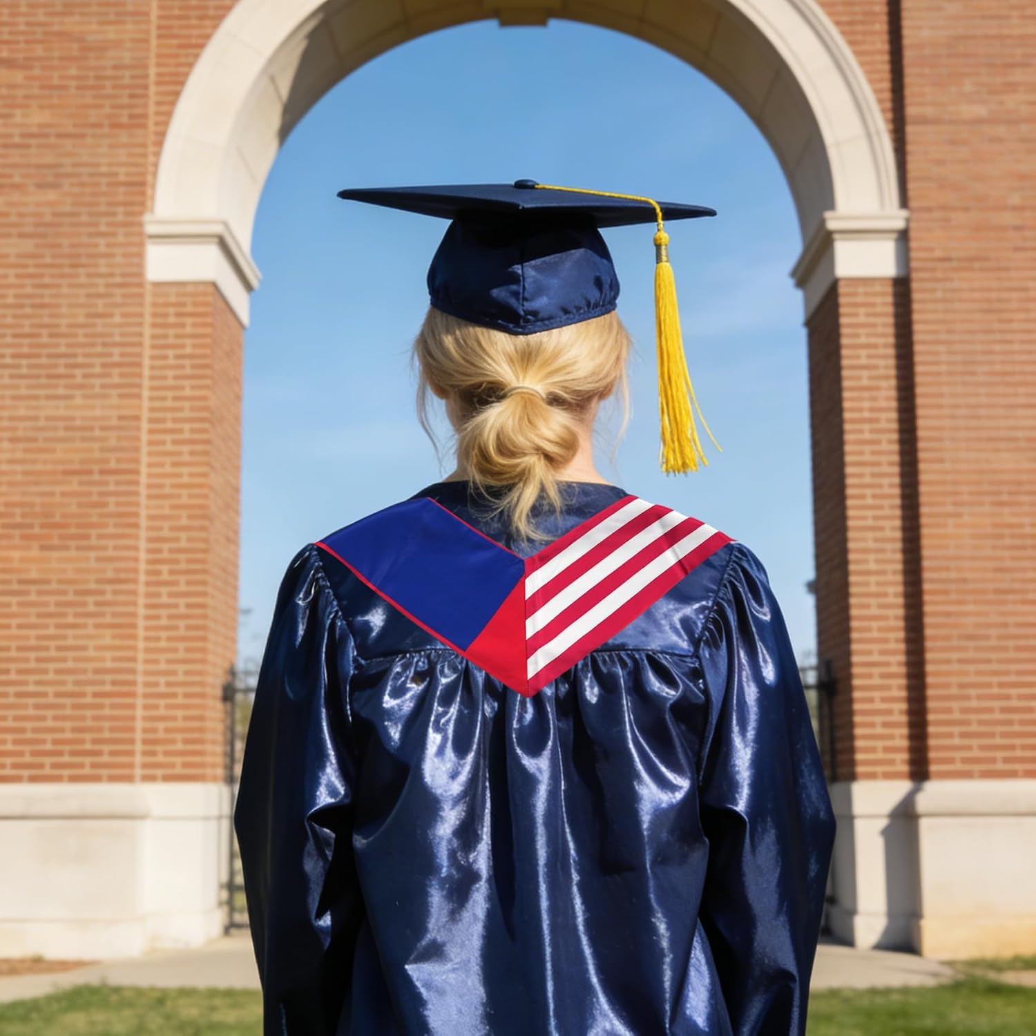 USA And Guam Flag Graduation Stole,Satin Embroidery Graduation Sash for International Students,72 Inch Length.