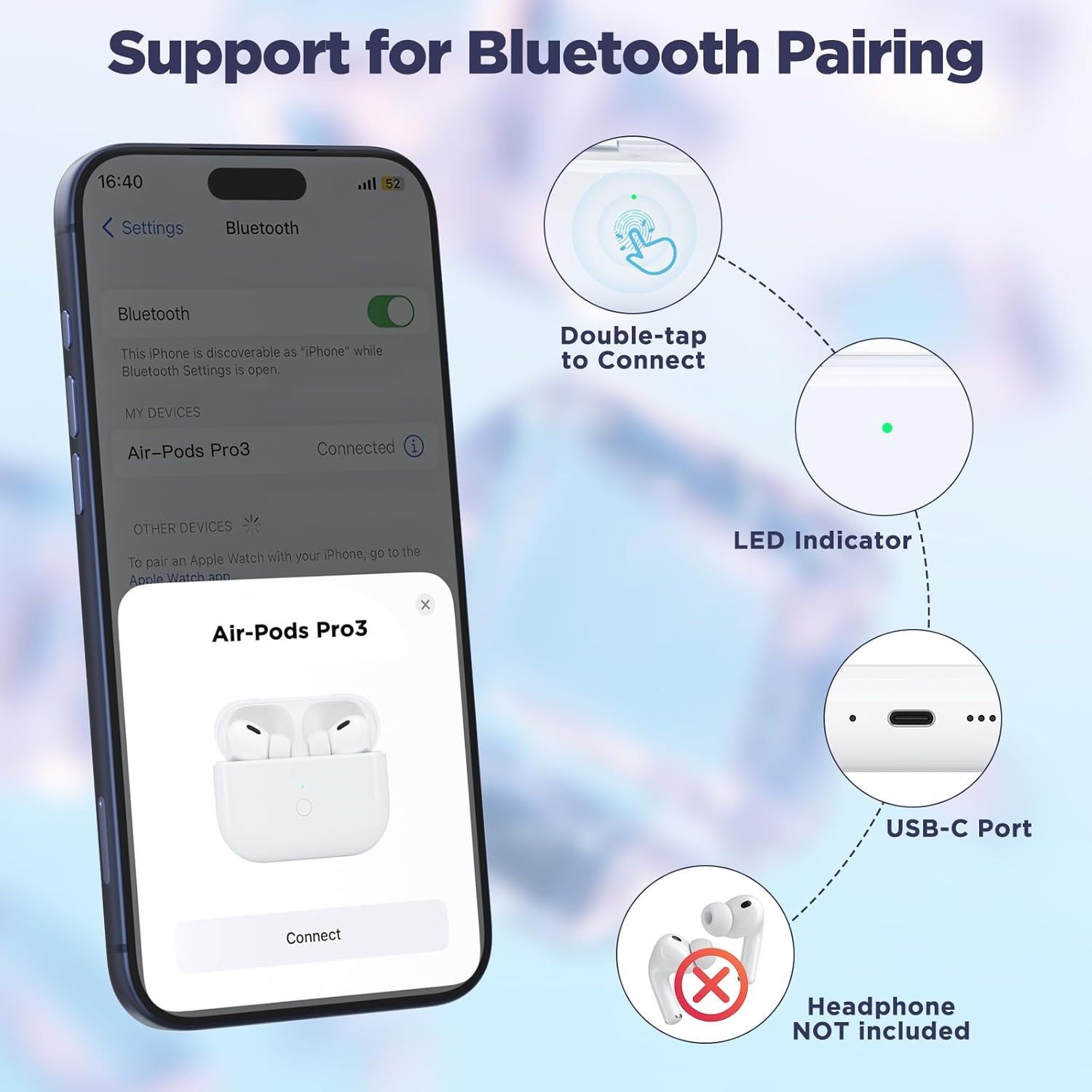 Replacement Charging Case for Airpods Pro 3rd Gen, USB-C Charging Port for Airpod Pro 3 Charging Case Replacement, Support for Bluetooth Sync Button,No Earbuds