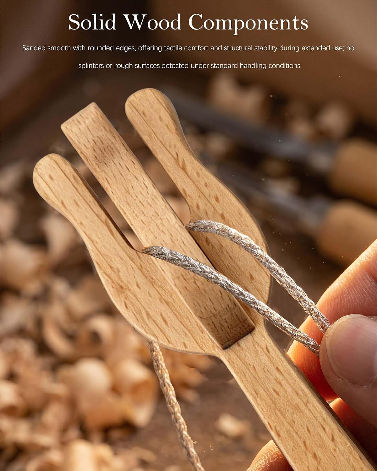 LUANTUO Double Wooden Lucet Knitting Fork Set – 4Pack Four Corner Head Knitting Fork & Eye Weaving Needles Kit for DIY Braiding, Cord Making, Bracelet and Necklace Crafting