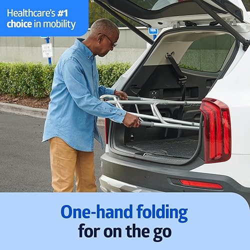 Miniatura 2 de Medline Andador plegable de dos botones con ruedas, metálico, 1 unidad