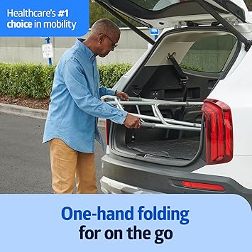 Medline Lightweight Two Button Folding Walker with 5 Wheels, Aluminum Frame Supports up to 300 lbs