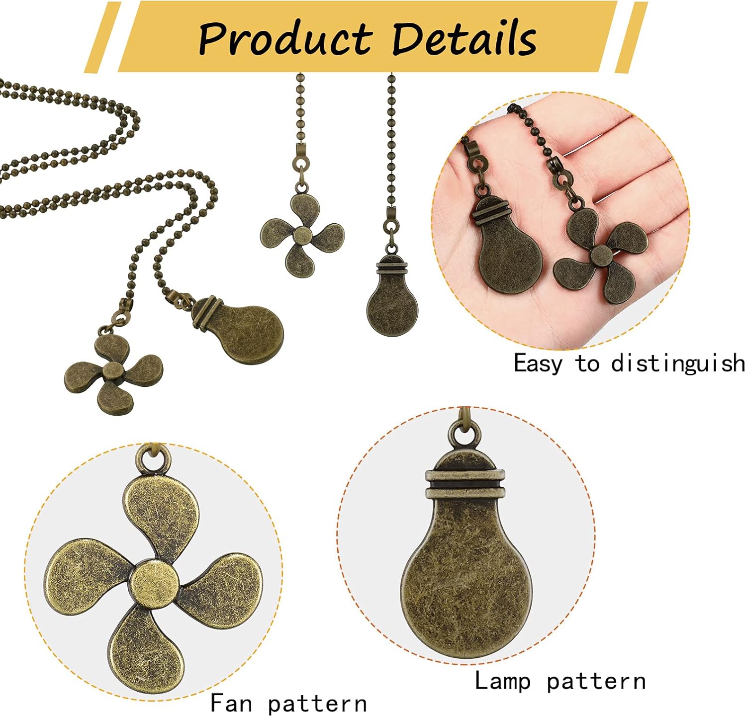 8 Pieces Bronze Pull Chains Ceiling Fan Chain Extension Bronze Star Pull Chain Pendant 12 Inch Ceiling Moon Chain Extender Ornament with Fan and Light Bulb Chain Connector (Fresh Style) - - 