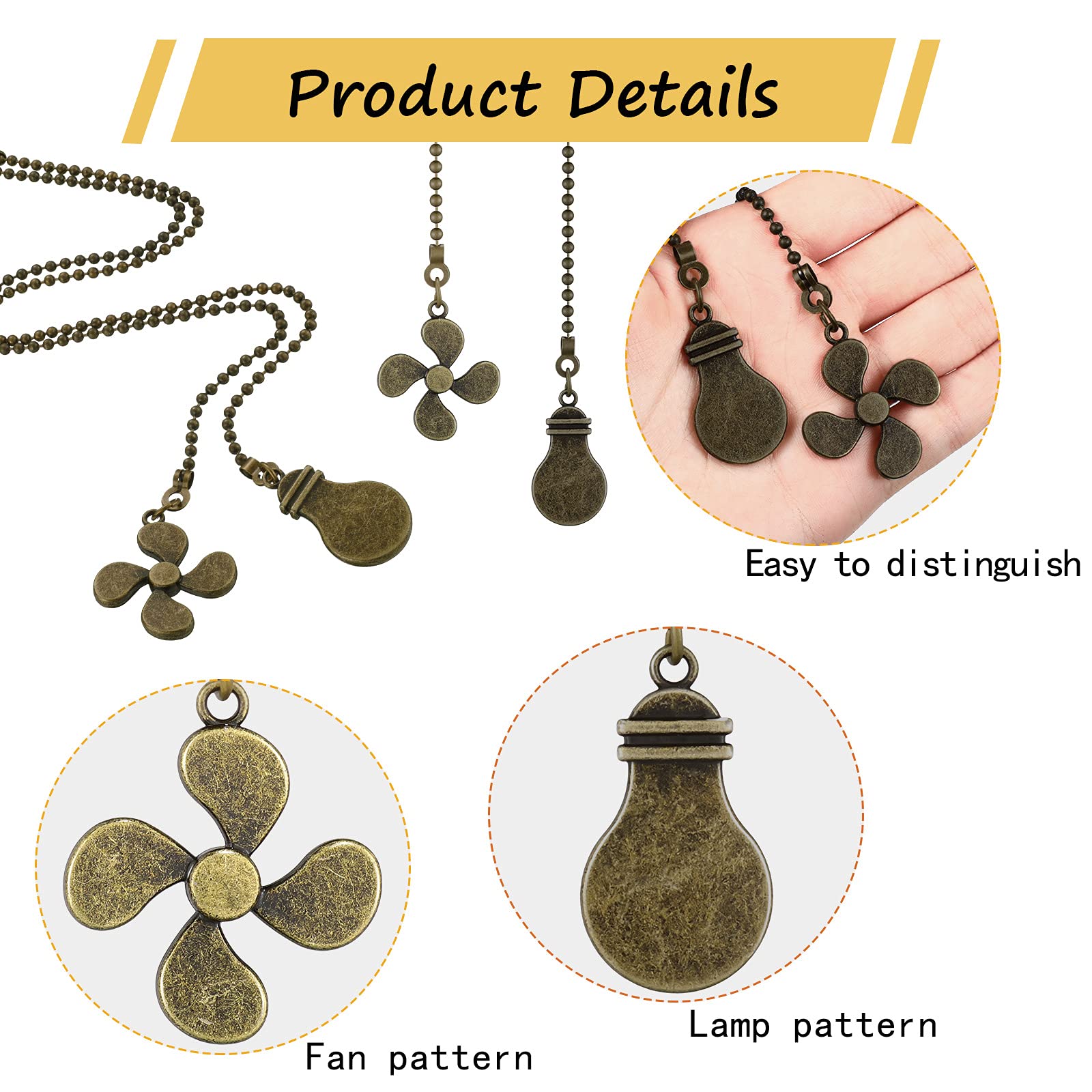 Ceiling Fan Pull Chain Extenders - 8 Pack Bronze -3
