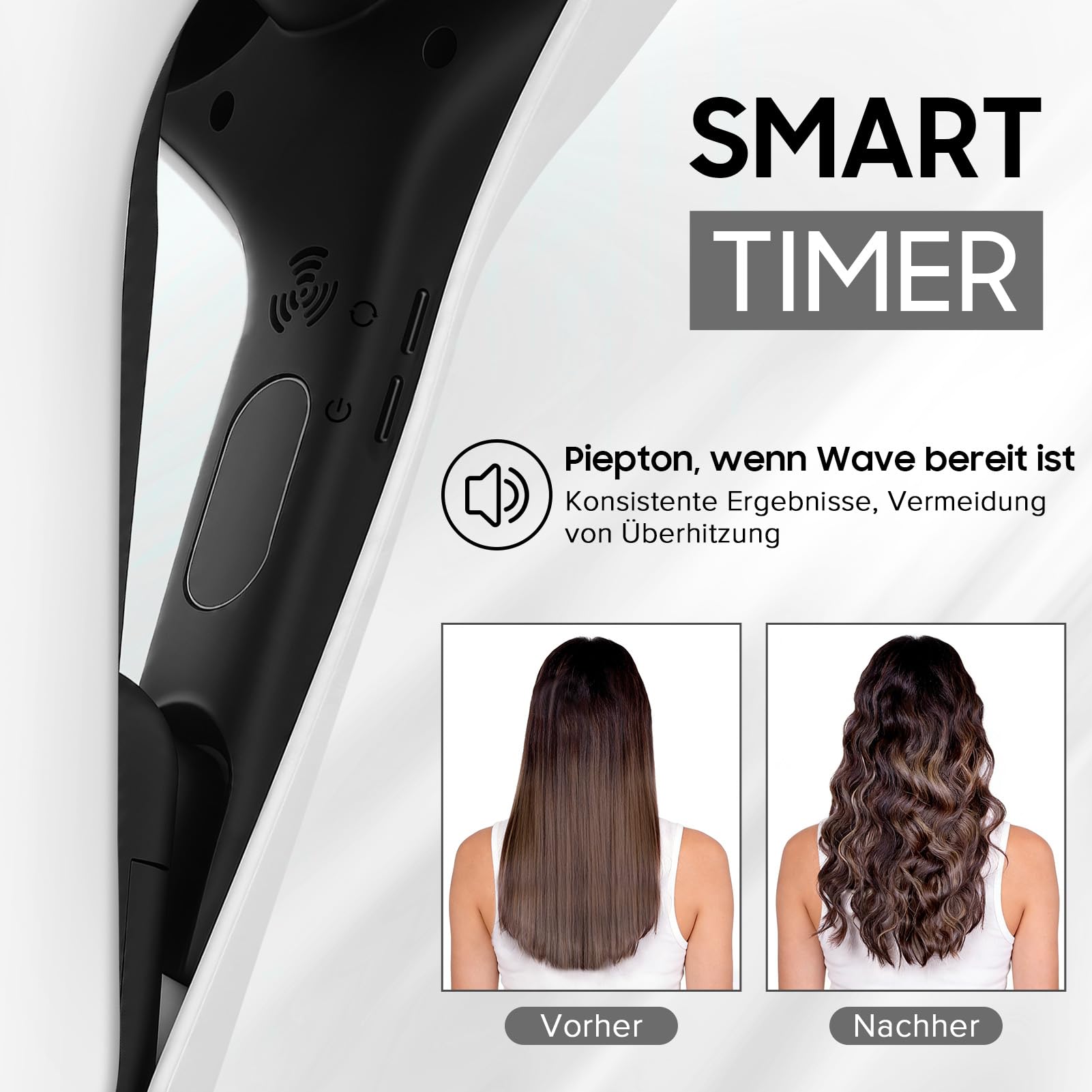 Welleneisen für Strandwellen & Locken – Keramik-Ionen Lockenstab mit 3-Tube-Design, 3 Temperaturstufen (160/180/200°C), 32mm, 138W, für Anfänger geeignet