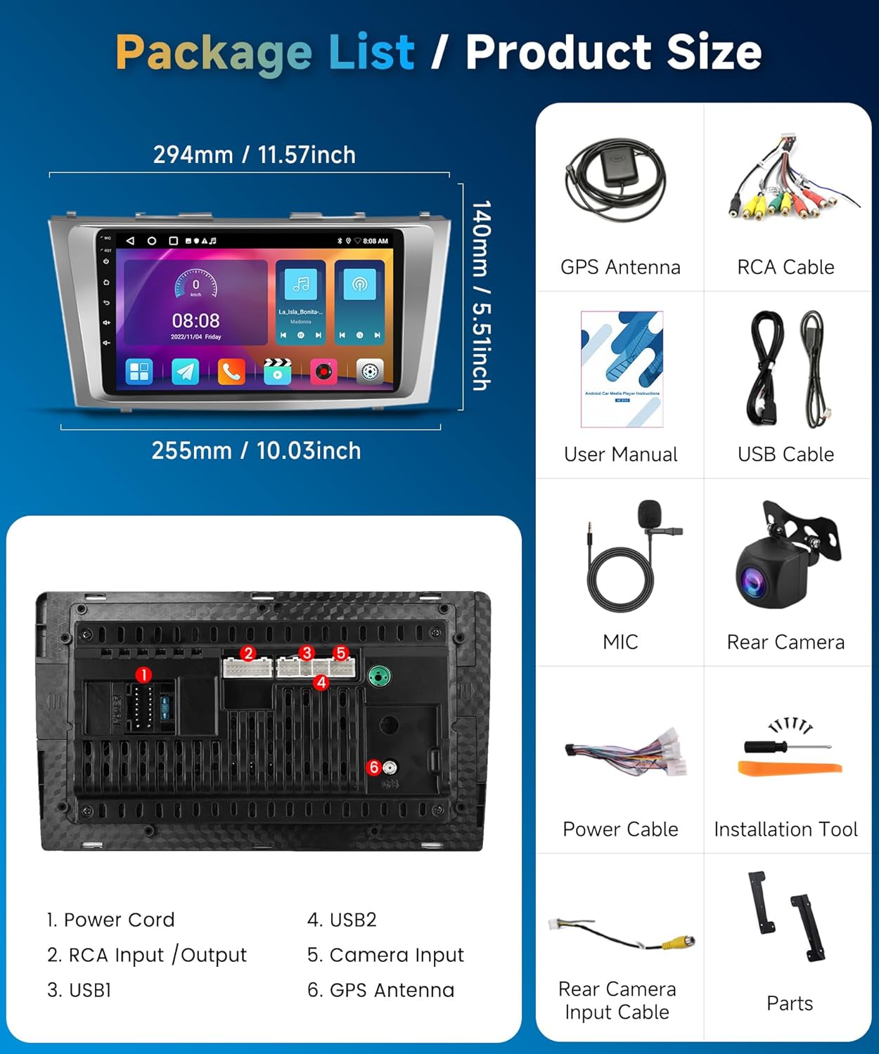 5G WiFi Android 15 for Toyota Camry 2006 2007 2008 2009 2010 2011 Car Radio Stereo, Wireless Carplay Android Auto 9" HD Touch Screen Bluetooth GPS FM/RDS SWC Backup Camera