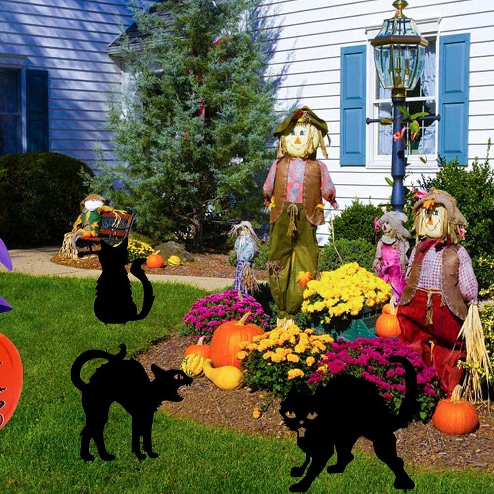 YEAHOME Halloween Decorations Outdoor, 3 Pack Metal Cat Decorative Garden Stakes, Garden Decor Black Cat Silhouette Yard Stakes Halloween Decor Outdoor Statues Cat Gifts for Cat Lovers