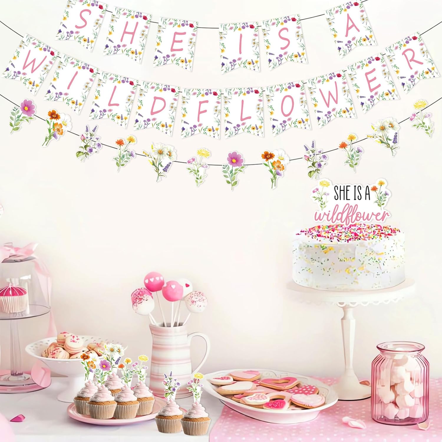 48 Pcs Wildflower Party Cupcake Toppers for Floral Birthday Baby Shower Party Decorations - Image 4