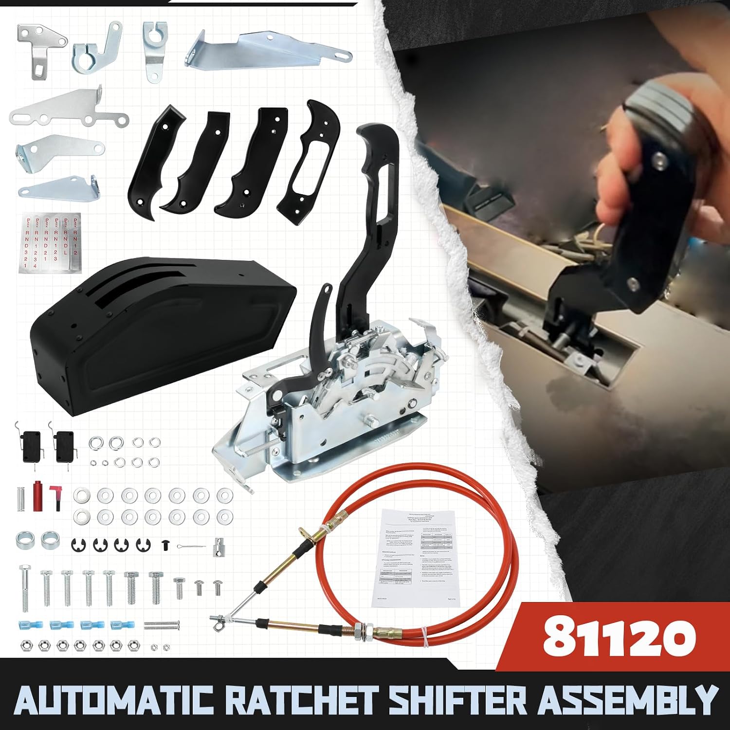 81120 Automatic Ratchet Shifter for 3 & 4 Speed Automatic Transmission, Performance Gear Shifter for GM TH350 TH400 700R4 4L60E, Ford C4 C5 C6, Chrysler A727 A904