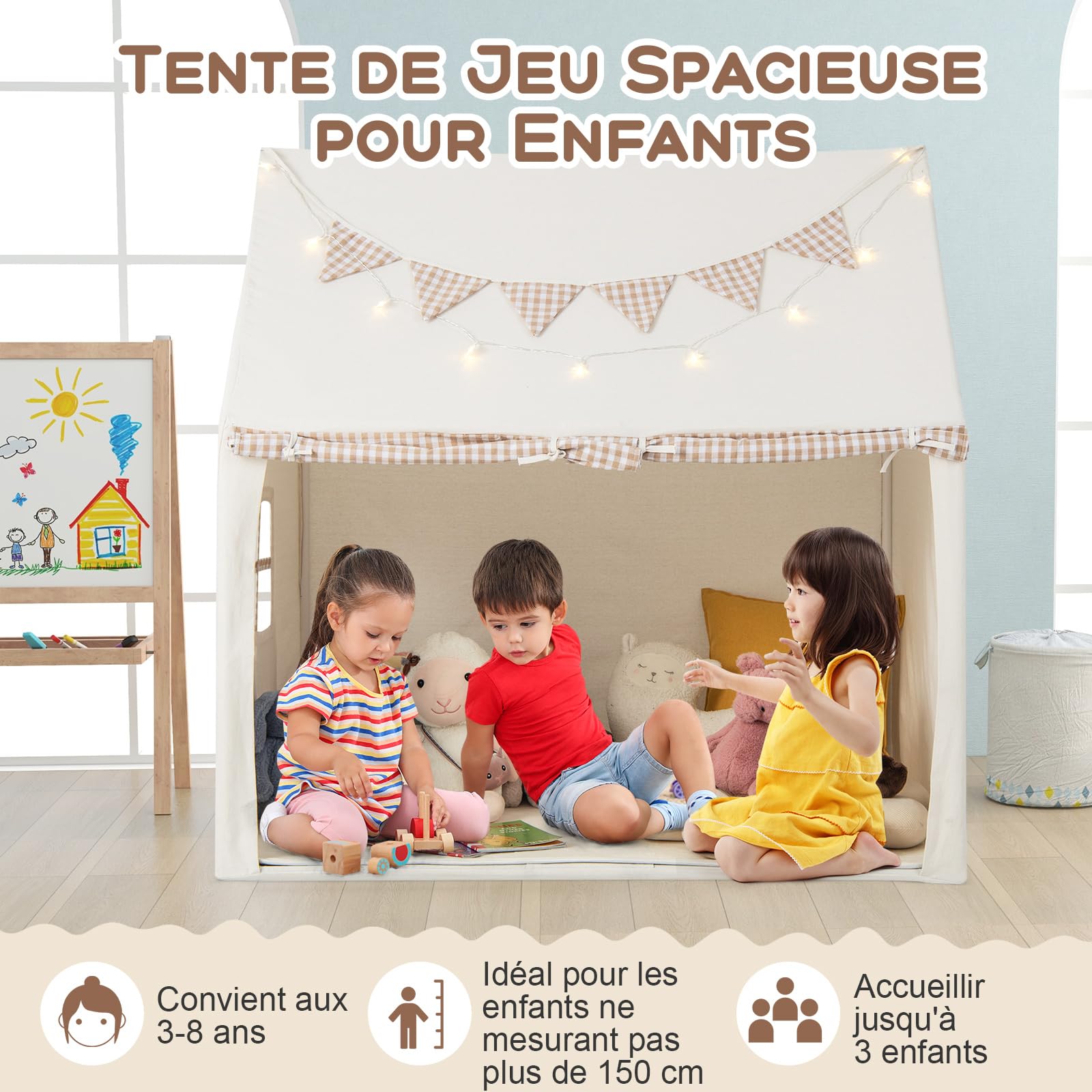 COSTWAY Tente De Jeux Princesse Avec Guirlande Étoiles – 121x101x137 Cm, 3-4 Enfants
