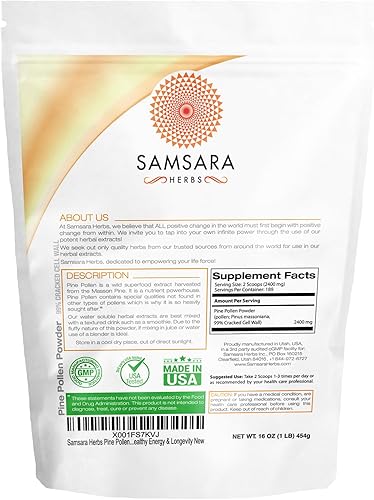 Miniatura 10 de Samsara Herbs Polvo de polen de pino cosechado silvestre - 99% de pared celular agrietada (8 oz227 g) que apoya la energía saludable y la longevidad