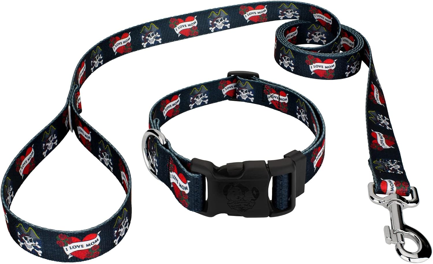 Country Brook Petz - I Love Mom Everyday Dog Collar and Leash - Attitude Collection Featuring Untamed Designs (1 Inch, Large)
