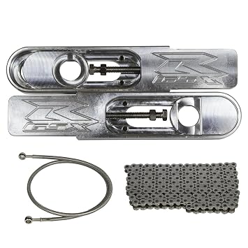 2001-2002 GSXR 1000 Swingarm Extensions Raw Engraved - Made in USA 4.5-9" Stretch with Brake Line and Chain