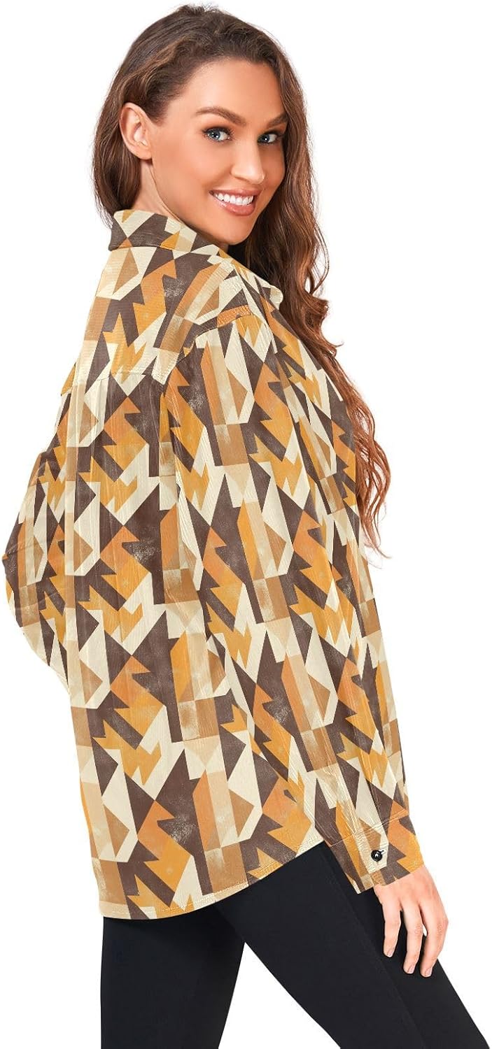 KLL Houndstooth Brown Classical Ladies Mens Wrinkle Free Rugby Shirts Beach Long Sleeve Blouses