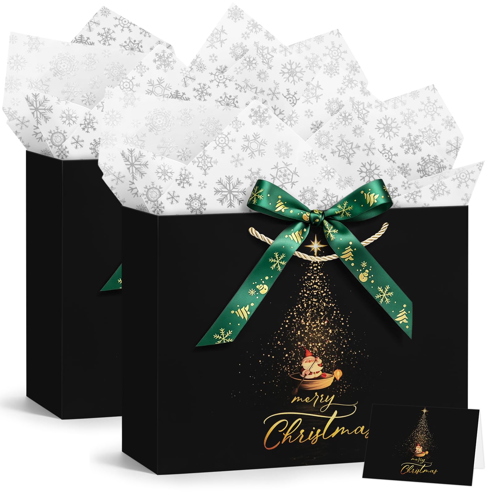 JMANNI 2Pcs Medium Black Christmas Gift Bag for Presents,Chic Xmas Gift Bag โ image 1