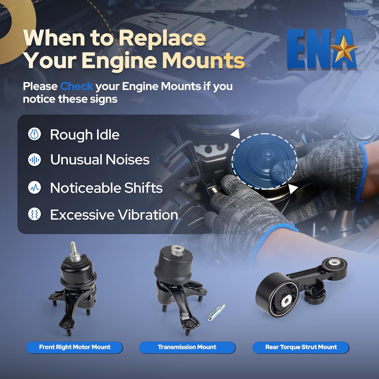 ENA Set of 3 Engine Motor Mount and Transmission Mount Torque Strut Mount Set Compatible with Lexus ES350 2007 2008 2009 2010 2011 2012 V6 3.5L Automatic Transmission Replace 123720H090 123720H100