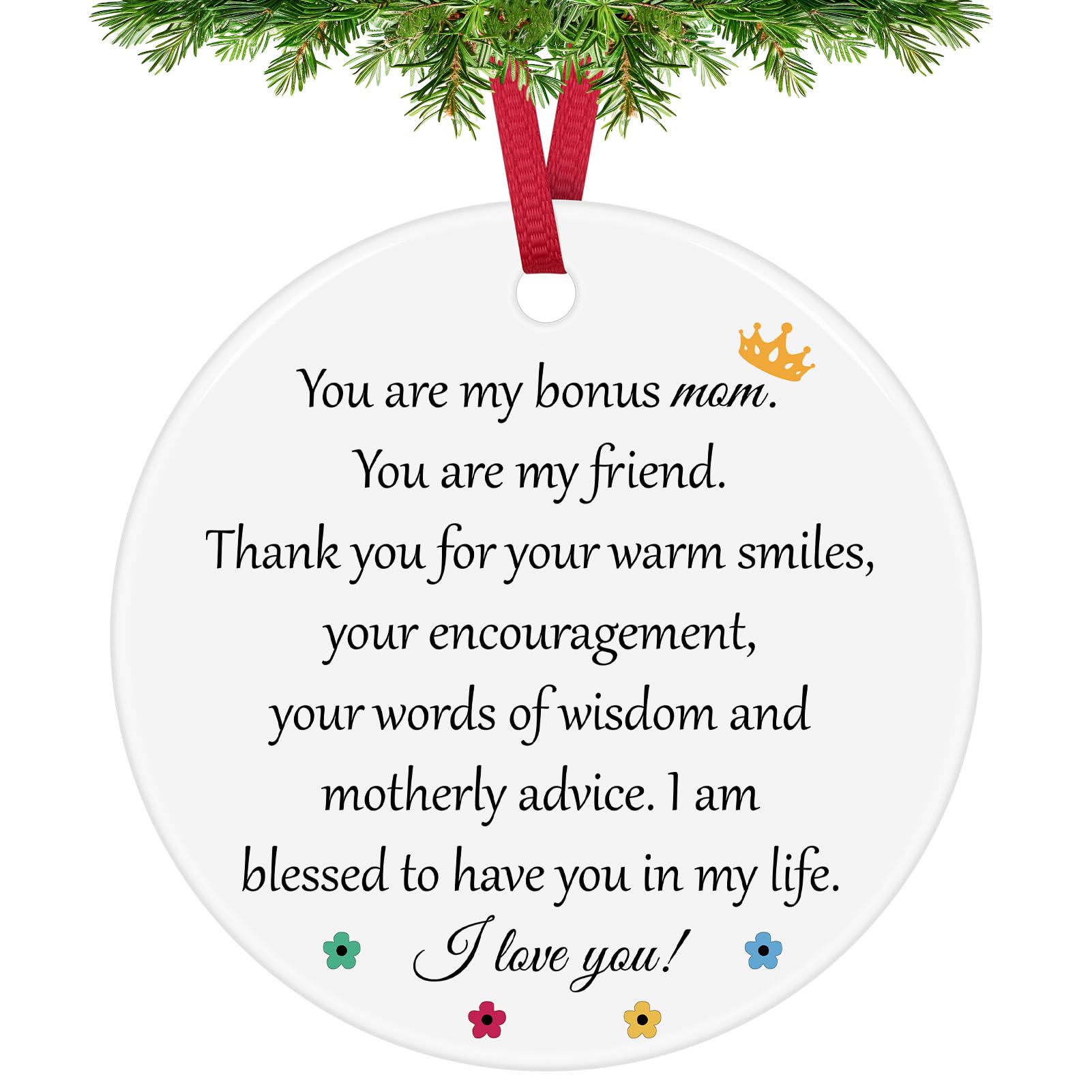 Step Mum Gifts Christmas Ornaments Appreciation Gift for Step Mother Christmas Birthday Wedding Gift for Mother in Law Mothers Day Thank You Gift from Step Daughter Son Bonus Mom Gift Ceramic Ornament