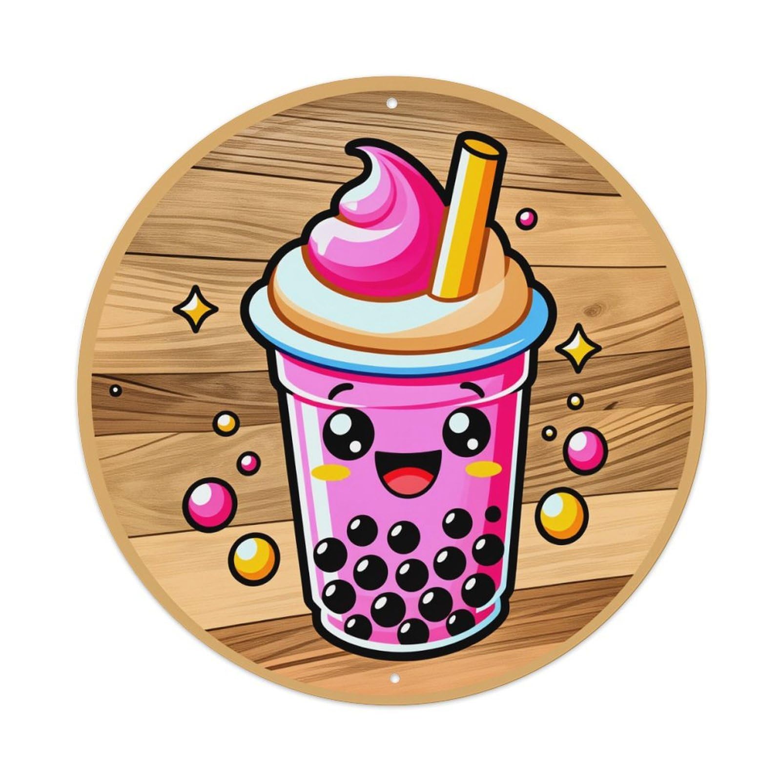 Cute Bubble Tea Cup With Face Metal Tin Sign Vintage Garden Bedroom Cafe Bar Man Cave Home Wall Decor Metal Poster 8x8 inches