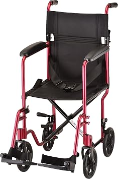 NOVA Medical Products Lightweight 327 Transport Chair, Folds Compact for Car Trunks and Storage, More Narrow Frame, Great for Travel, Color Red, 17"