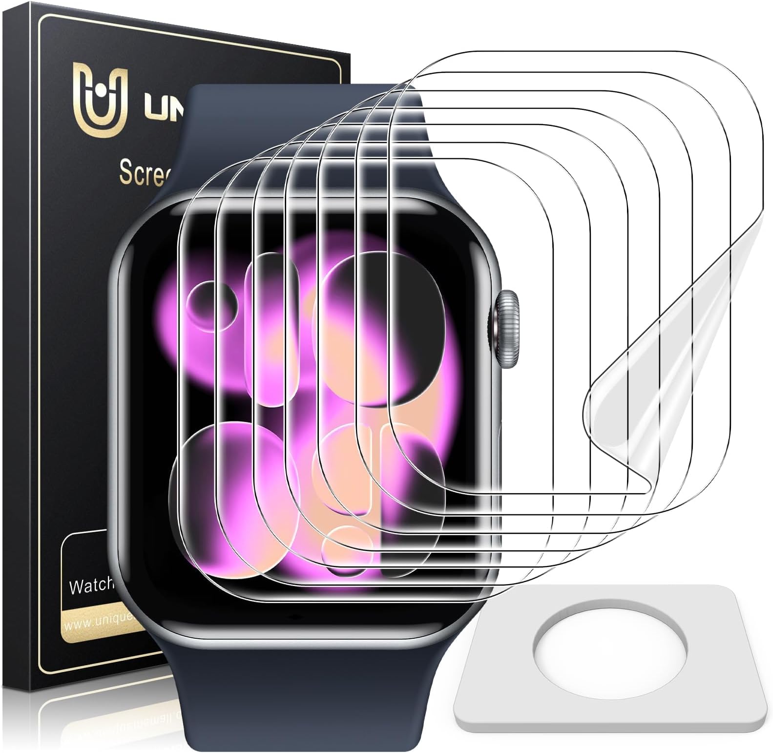 UniqueMe For Apple Watch Series 10 42 mm Screen Protector - Pack of 8, Flexible TPU, for iWatch 42 mm Screen Protector, Bubble-Free, Soft HD Clear Screen Protector, Full Coverage, Anti-Dust